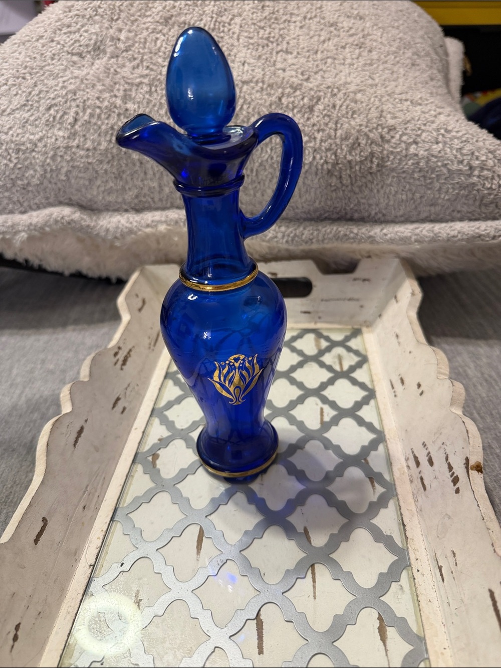Cobalt Blue Glass Decanter with Gold Accent Avon